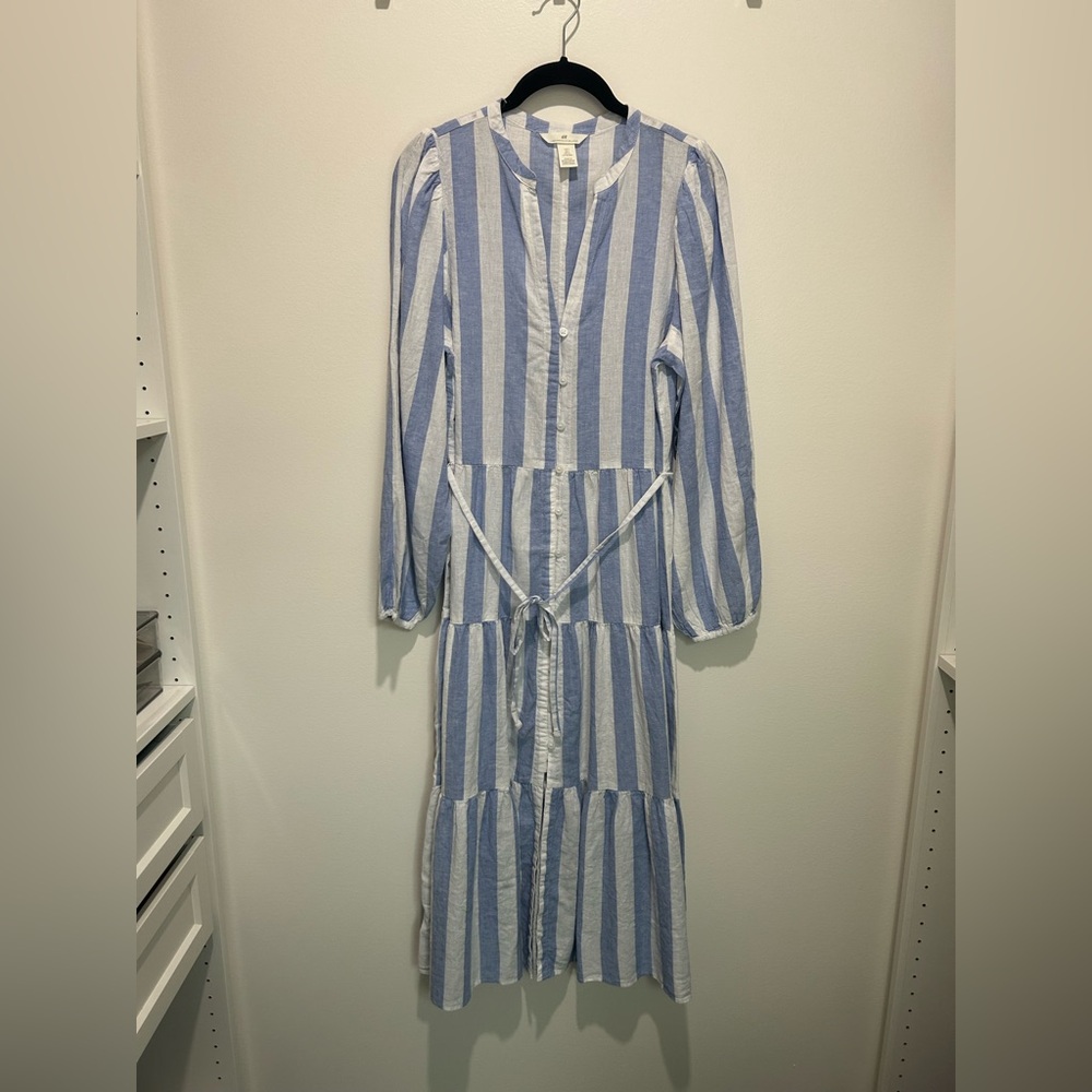 H&M Long Sleeve Blue and White Striped Shirt Dress
